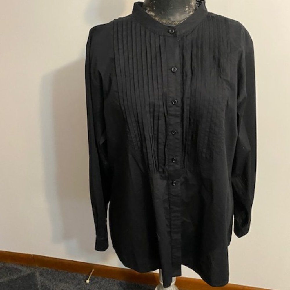 Lyric black pleated front button-down blouse, size 1X